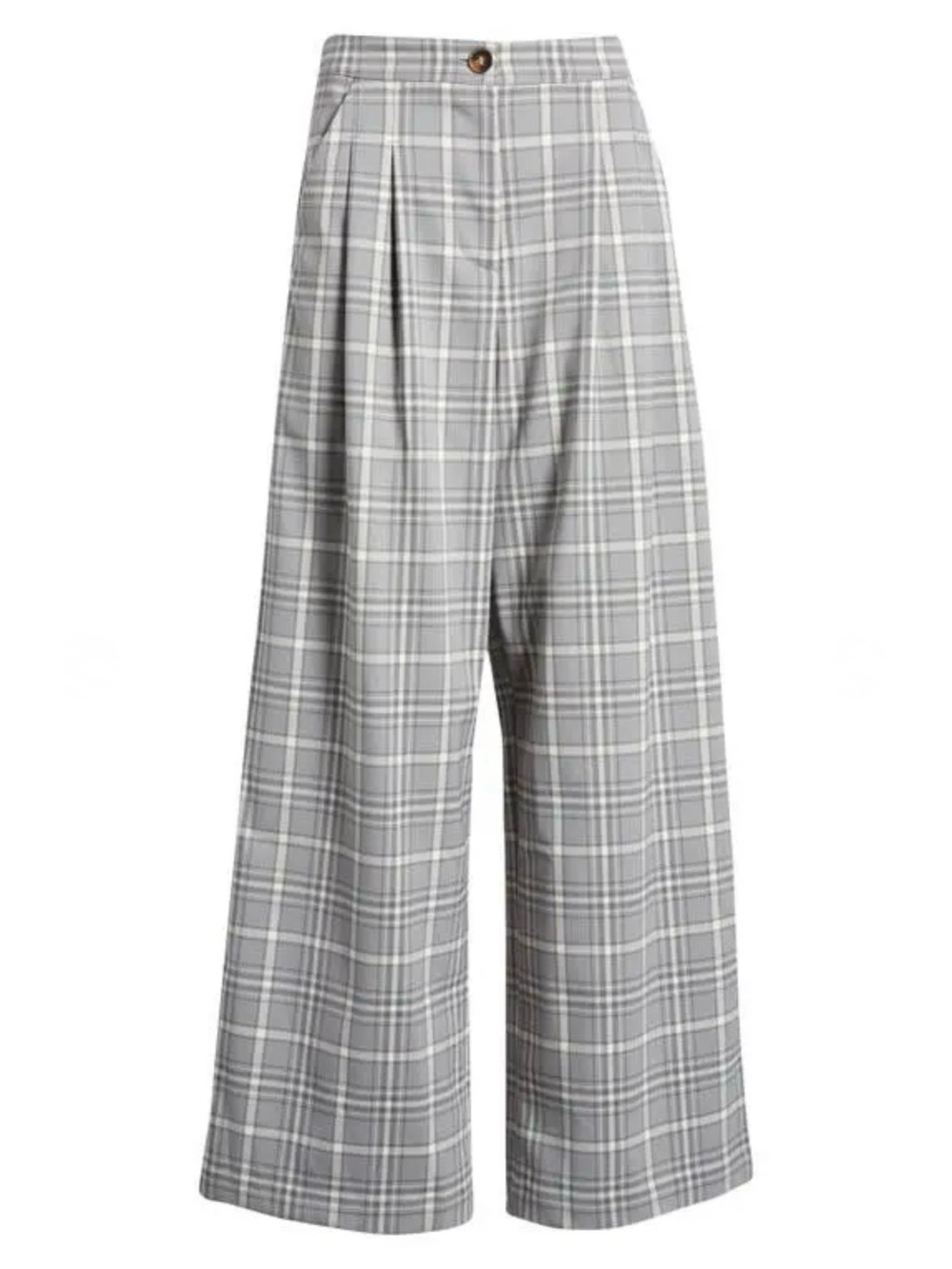 Double Pleat Plaid Wide Leg Pants